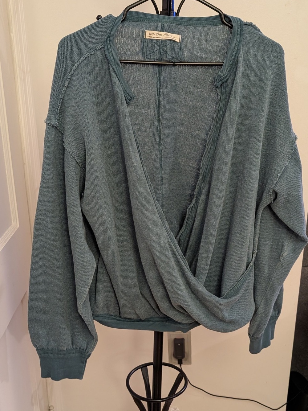 We The Free Teal Draped Wrap Knit Top
